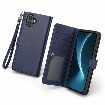 Apple iPhone 17 navy wallet phone case with nine card slots