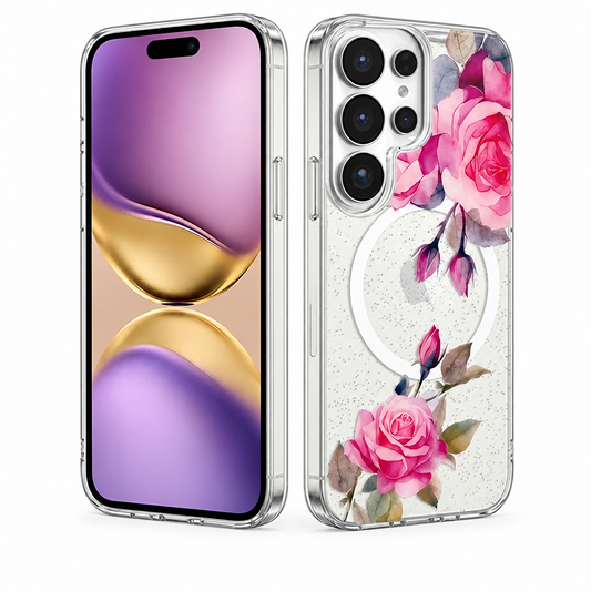 MagSafe Floral Fusion Case for Samsung Galaxy S26 Ultra - Rose Gold Flower