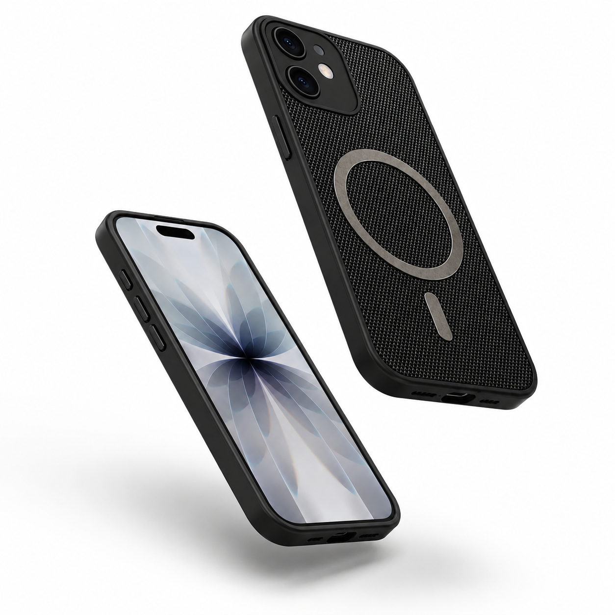 Slim MagSafe compatible black iPhone 12 Pro grip weave case