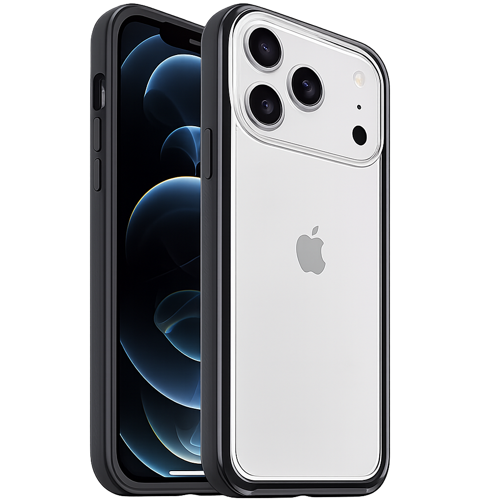 Transparent Armor Case for Apple iPhone 18 Pro Max with Black TPU Bumper and Clear Protective Back
