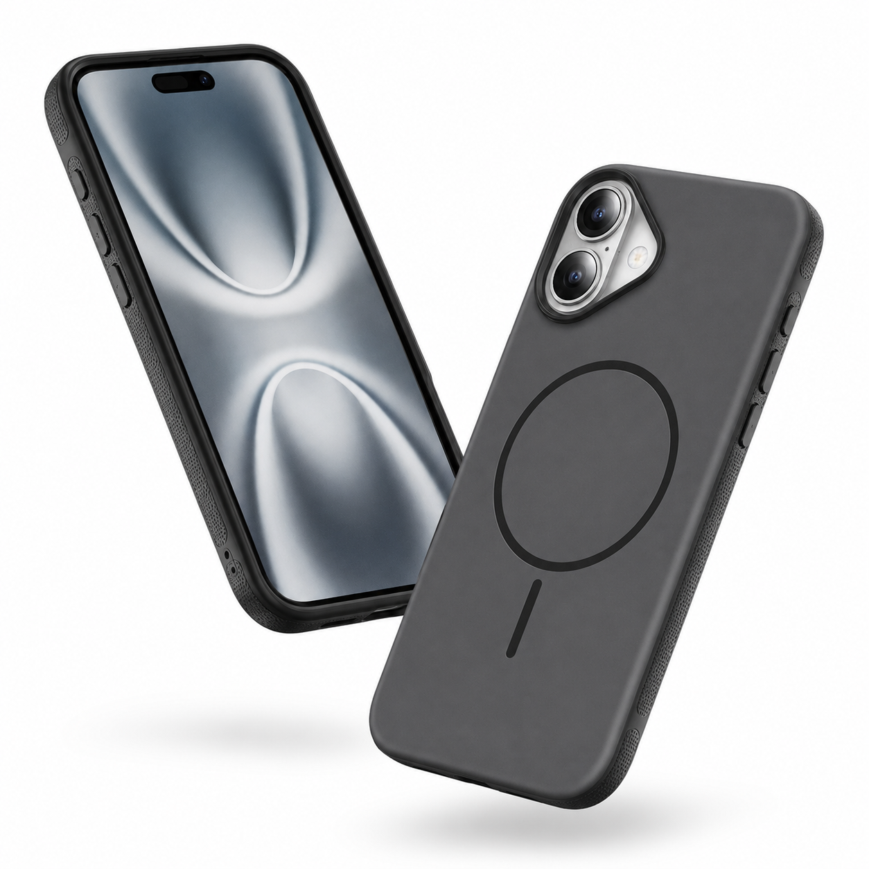 Protective smartphone case for iPhone 16 with impact resistant phone cover, anti-slip grip, and raised edge protection