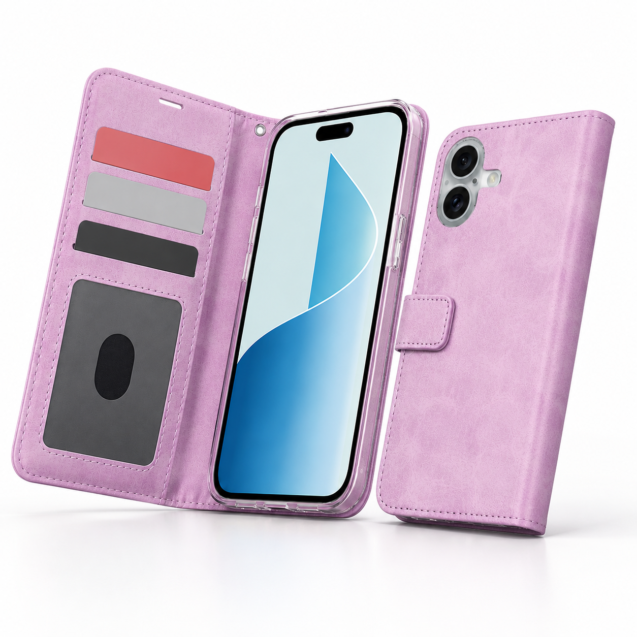 Shockproof purple folio case for iPhone 17 with card storage