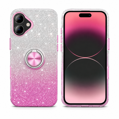 Pink and silver 3-in-1 glitter ring case for Apple iPhone 17