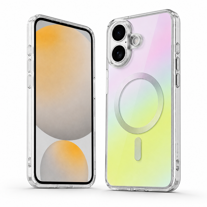 Rainbow iPhone 17 case with MagSafe compatible magnetic charging ring