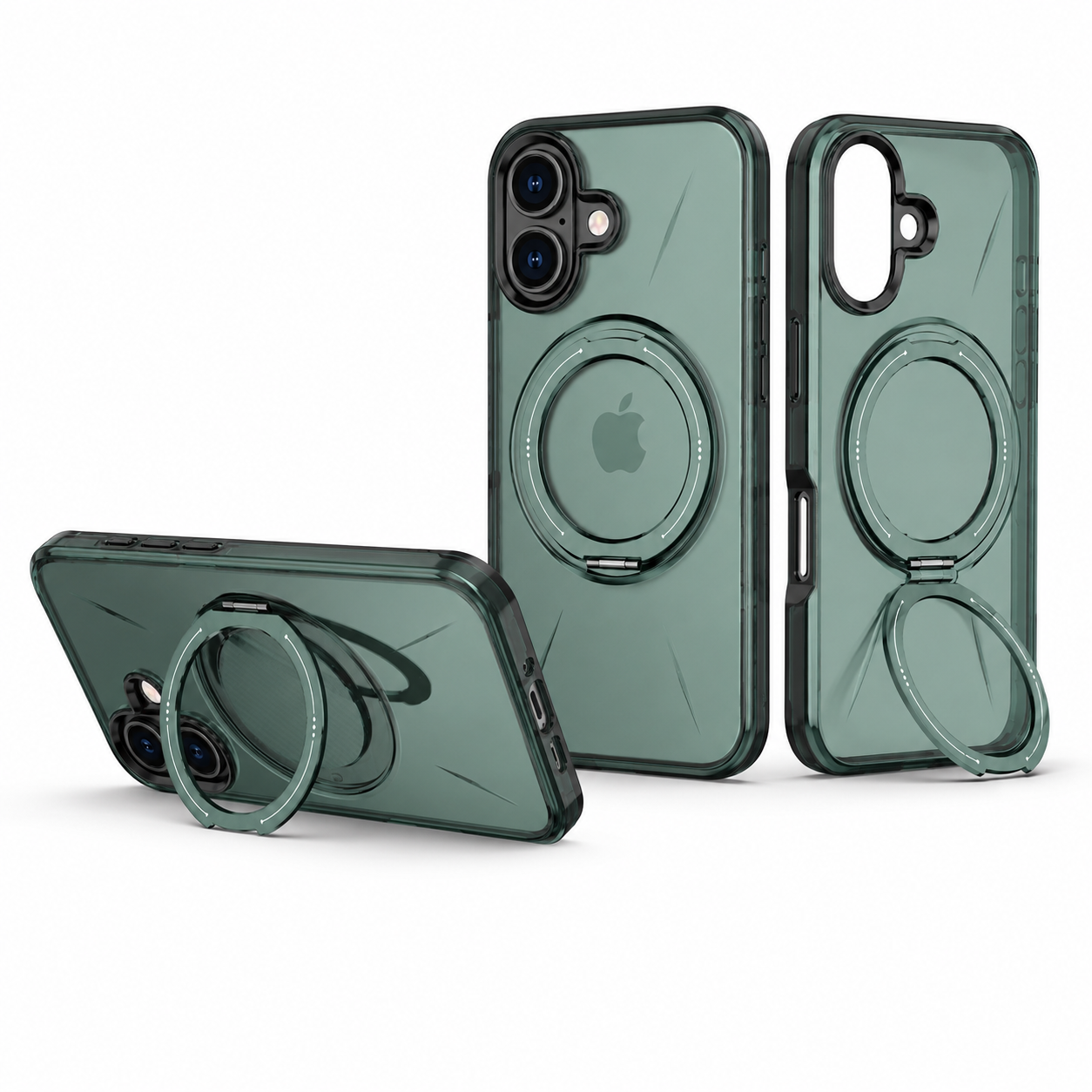 Premium Apple iPhone 17 MagSafe Case in Green with 360° rotating ring holder, rugged phone cover, drop protection