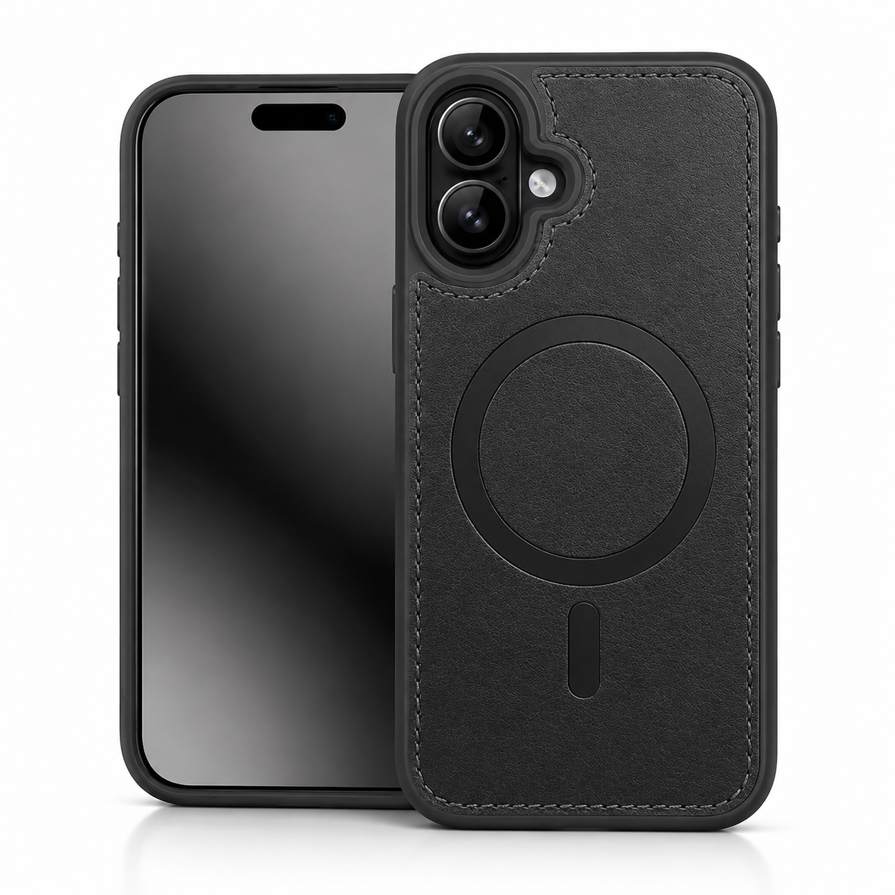 Black MagSafe Rich Craft Case, Apple iPhone 17 Case, Leather Texture Phone Cover, Shockproof Protective Case