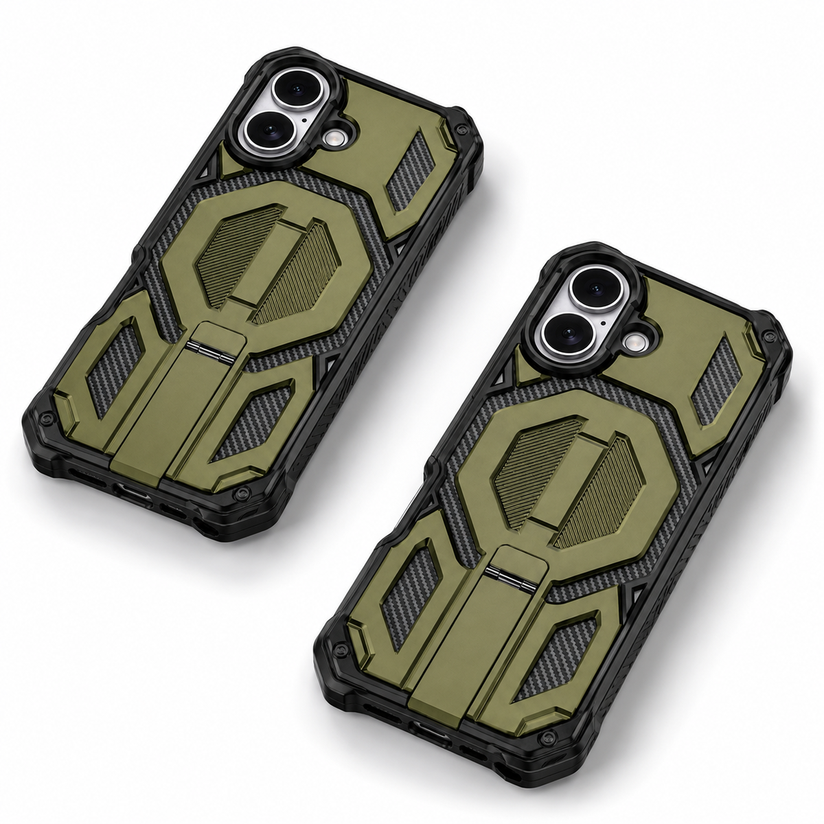 Green rugged iPhone 16 cover with durable mobile cover, drop protection case, and premium Outrider design