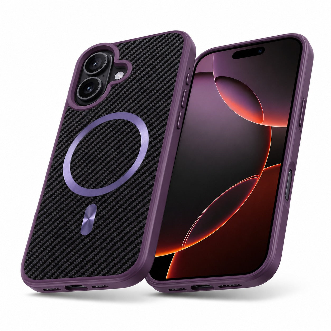 Premium Purple iPhone 16 Cover, MagSafe Compatible Phone Case, Carbon Texture Mobile Cover, Slim Protective Case
