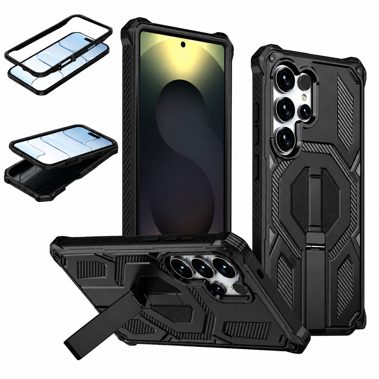 Heavy duty black phone case with MagSafe Compatible Cover with Stand