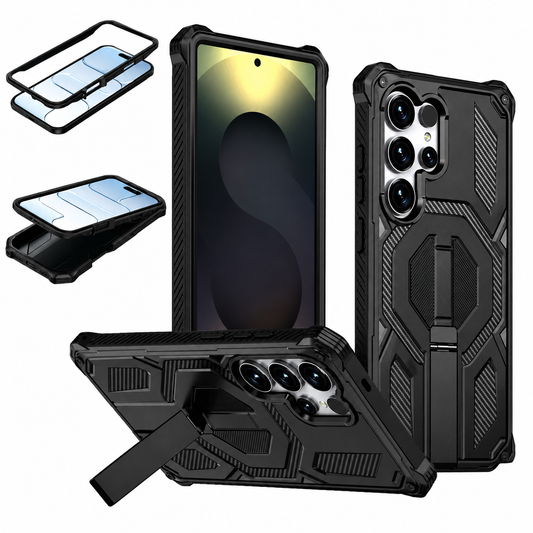 Heavy duty black phone case with MagSafe Compatible Cover with Stand