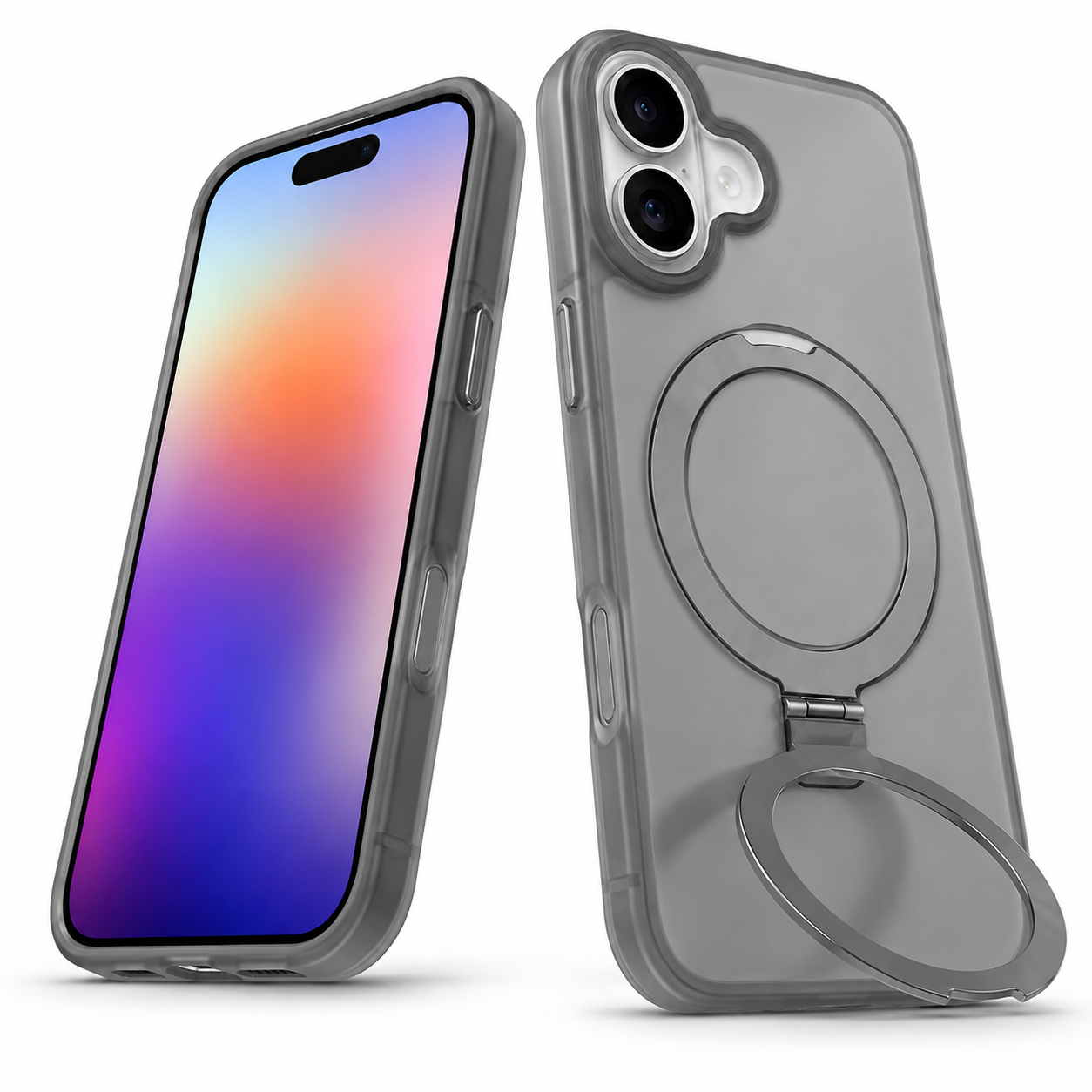 iPhone 16 grey protective phone case with MagSafe magnetic ring design