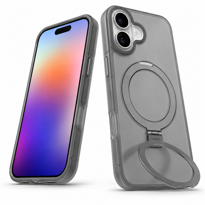iPhone 16 grey protective phone case with MagSafe magnetic ring design
