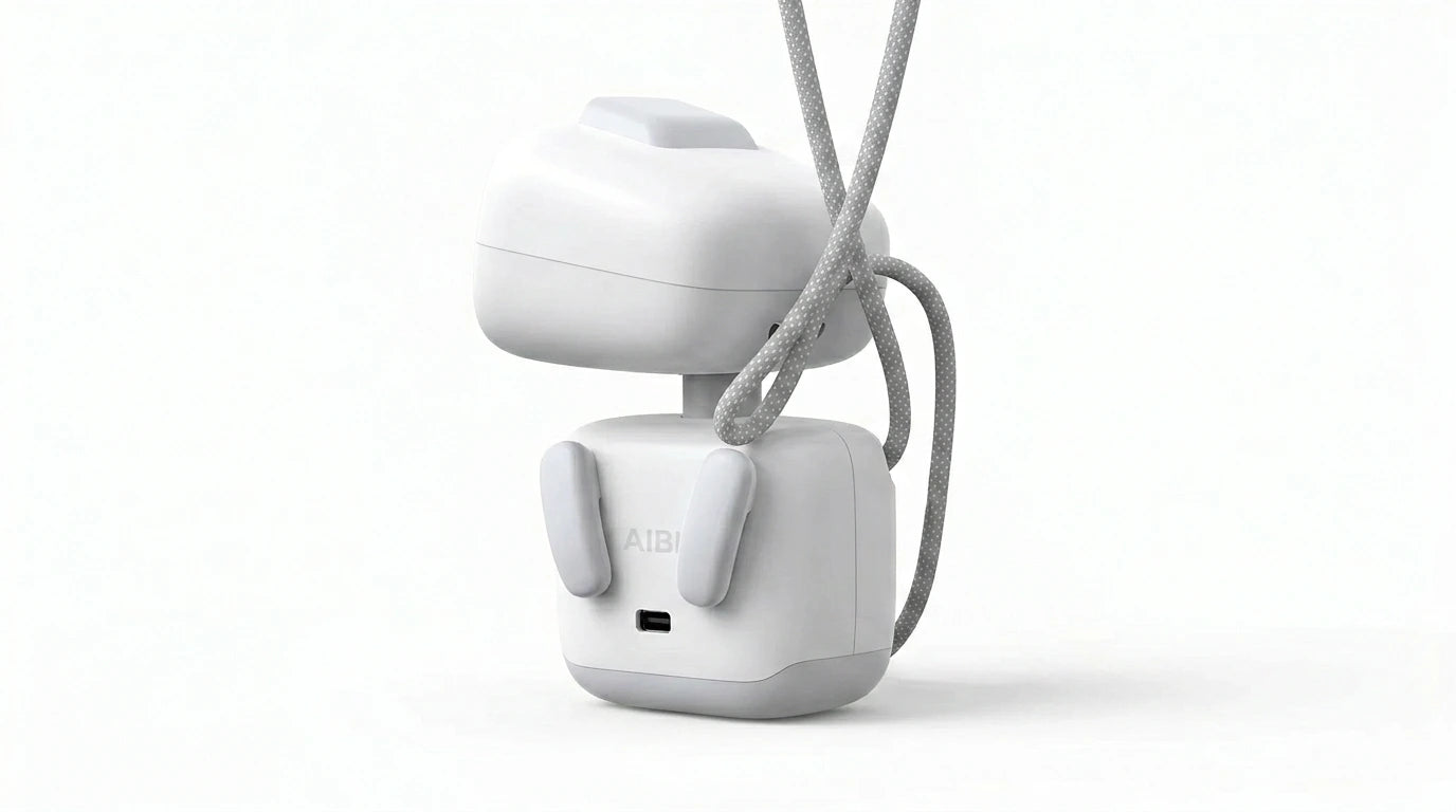 smart tech store Canada. premium tech accessories Canada. AIBI Pocket AI Companion Pet Robot. Gallery image 7. Lines name one specific SKU—never substitute a generic lookalike from the category. After review passes, each render should still read as a fresh studio viewpoint of that same physical unit.