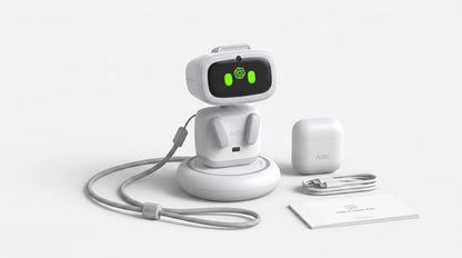 smart tech store Canada. premium tech accessories Canada. AIBI Pocket AI Companion Pet Robot. Gallery image 10. Lines name one specific SKU—never substitute a generic lookalike from the category. After review passes, each render should still read as a fresh studio viewpoint of that same physical unit.