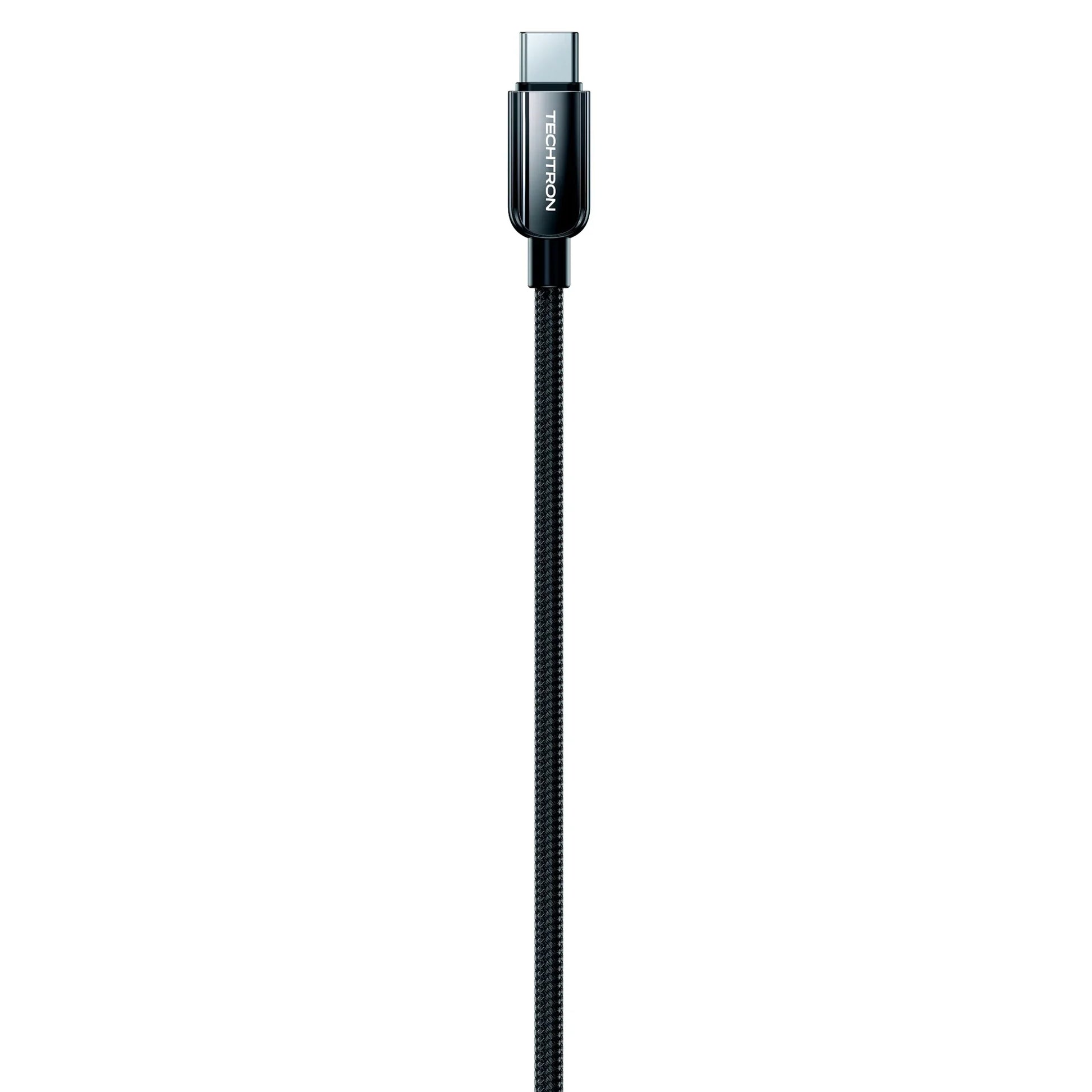 Techtron USB-C to USB-C 60W Fast Charging Cable featuring a durable black braided fabric design, clear connector with TECHTRON branding, built-in LED power display, USB-C charging cable support, fast charge performance, 1m Type-C cable length, strong everyday USB cable construction, and reliable charging for compatible iPhone USB-C models, Samsung Galaxy, Google Pixel, Android phones, iPad, tablets, laptops, wall chargers.

Find USB-C 60W wire at techtron.ca, amazon, walmart, bestbuy, costco, and shein.