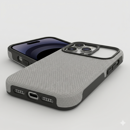 Grey iPhone 17 Pro Protective Case with Triangle Geometric Design and Drop Protection