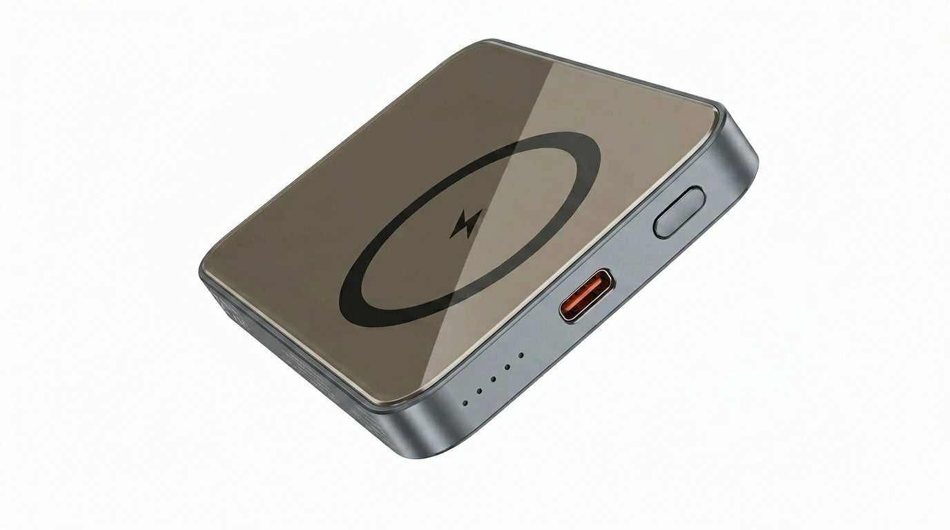 Techtron P112K 5000mAh Magnetic Power Bank with a clean aluminum alloy body, slim portable charger shape, wireless charging symbol, 15W magnetic wireless output, 20W PD USB-C fast charging, safe-use protection features, and convenient phone charging for iPhone models, Android devices, Samsung Galaxy, Google Pixel, and everyday tech accessories.

Find Techtron P112K 5000mAh power bank at techtron.ca, amazon, walmart, bestbuy, costco, and shein.