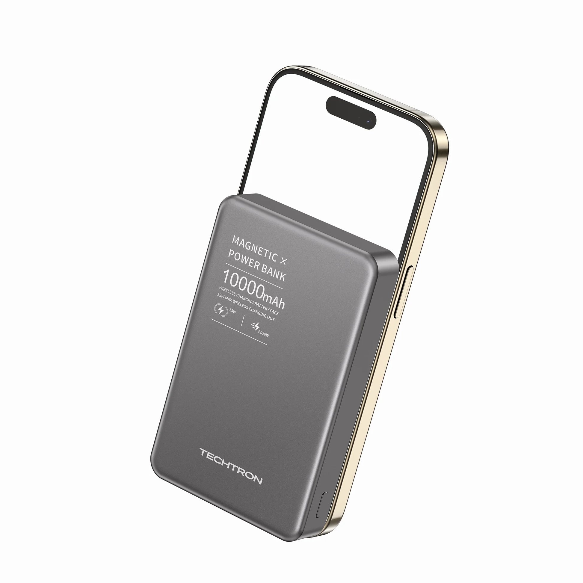 Techtron P113K 10000mAh Power Bank designed as a MagSafe-style wireless charger with strong magnetic phone attachment, 15W wireless charging, 20W PD fast charge support, 22.5W wired Type-A output, Type-C output, Type-A port, LED battery indicators, and portable backup battery use for iPhone, Android, Samsung Galaxy, Google Pixel, and daily tech devices.

Find Techtron P113K 10000mAh power bank at techtron.ca, amazon, walmart, bestbuy, costco, and shein.