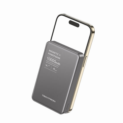 Techtron P113K 10000mAh Power Bank designed as a MagSafe-style wireless charger with strong magnetic phone attachment, 15W wireless charging, 20W PD fast charge support, 22.5W wired Type-A output, Type-C output, Type-A port, LED battery indicators, and portable backup battery use for iPhone, Android, Samsung Galaxy, Google Pixel, and daily tech devices.

Find Techtron P113K 10000mAh power bank at techtron.ca, amazon, walmart, bestbuy, costco, and shein.