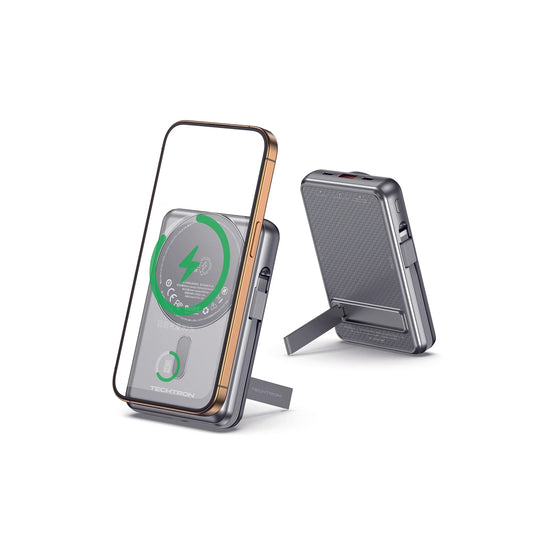 Techtron PA-25 10000mAh MagSafe Power Bank featuring a compact magnetic wireless charging design, built-in Lightning and Type-C cables, phone stand bracket, 22.5W fast charging, 15W wireless charger support, portable charger use, phone charging, backup battery power, and everyday charging for iPhone, Android, Samsung Galaxy, Google Pixel, and tech accessories.

Find Techtron PA-25 10000mAh power bank at techtron.ca, amazon, walmart, bestbuy, costco, and shein.