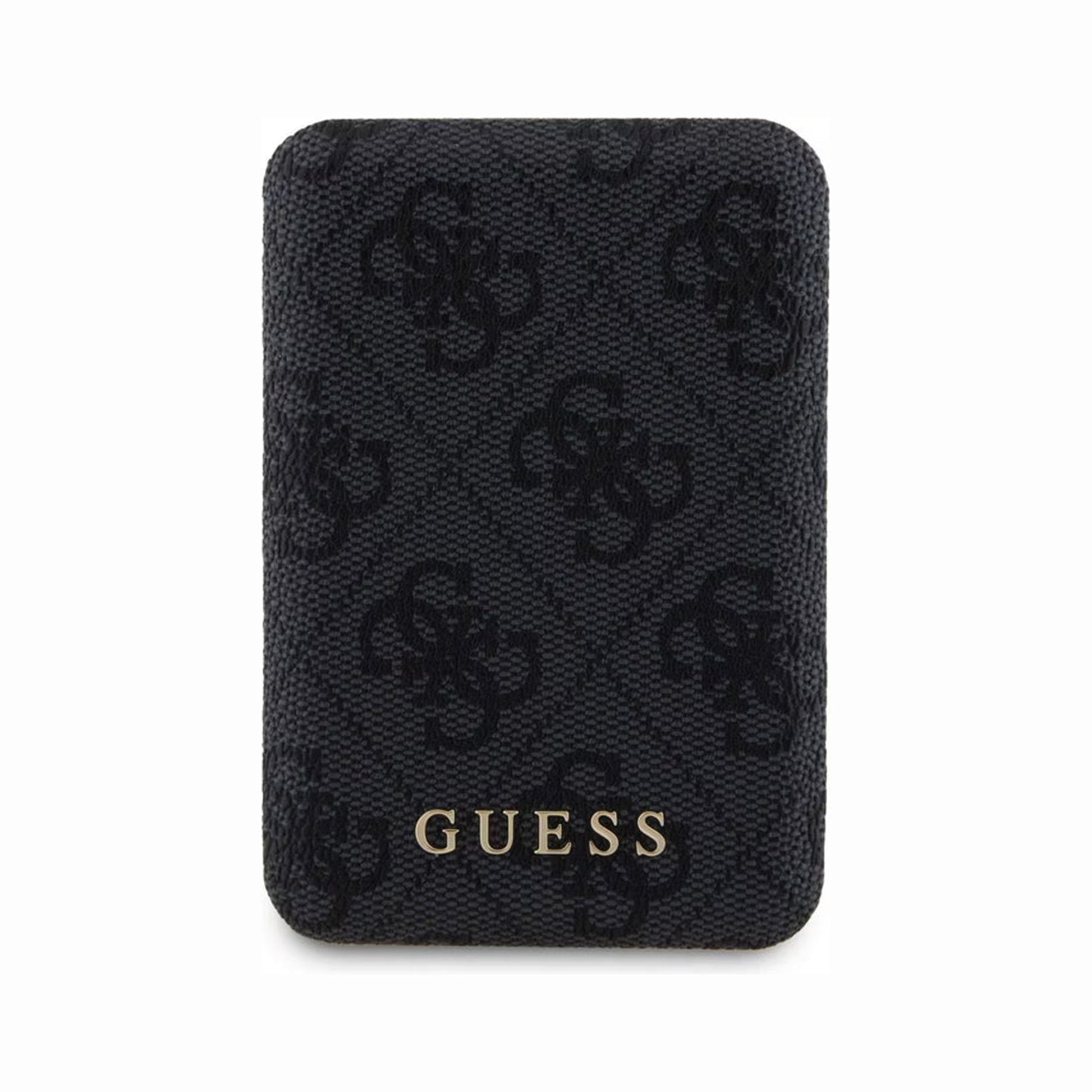 Guess designer portable power bank featuring 5000mAh battery capacity, compact lightweight build, LED battery indicators, intelligent safety circuitry, and everyday charging support.