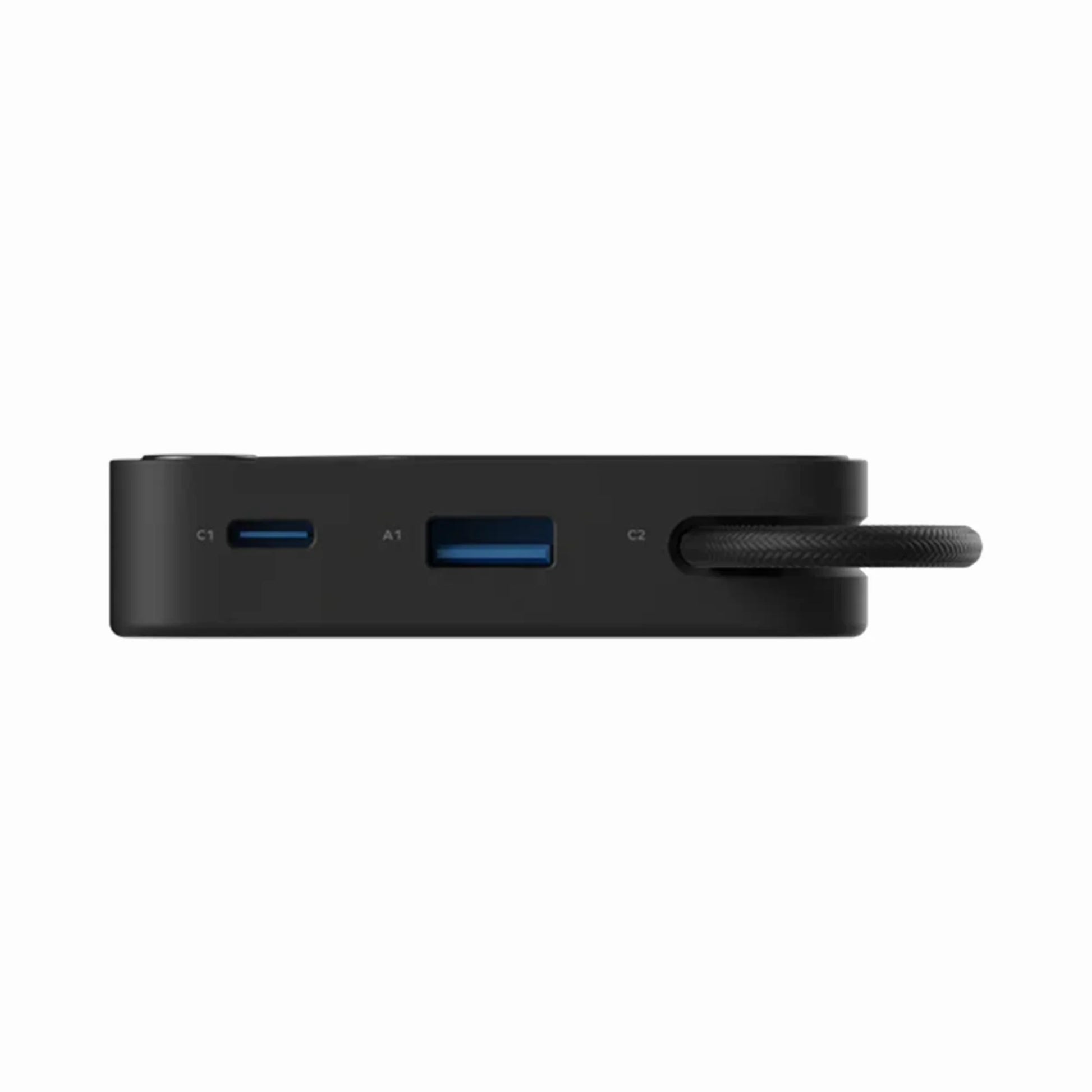 Momax 1-Power X1 45W USB-C Portable Charger featuring 20000mAh capacity, built-in USB-C cables, USB-A output, fireproof PC material, low-temperature operation, and multi-device charging.