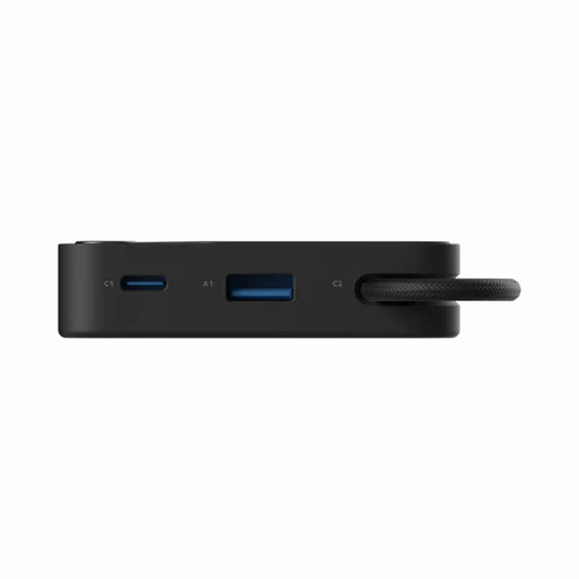 Momax 1-Power X1 45W USB-C Portable Charger featuring 20000mAh capacity, built-in USB-C cables, USB-A output, fireproof PC material, low-temperature operation, and multi-device charging.