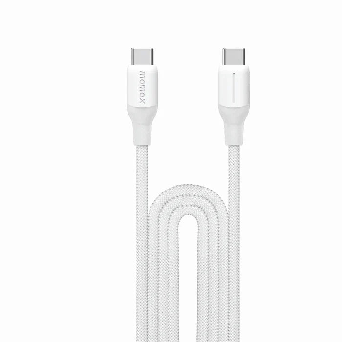 Momax 100W USB-C Braided Fast Charging Cable designed for MacBook, iPad, Windows laptops, iPhone 15 and 16 series, Android phones, Nintendo Switch, gaming handhelds, wireless earbuds, and everyday USB-C charging.