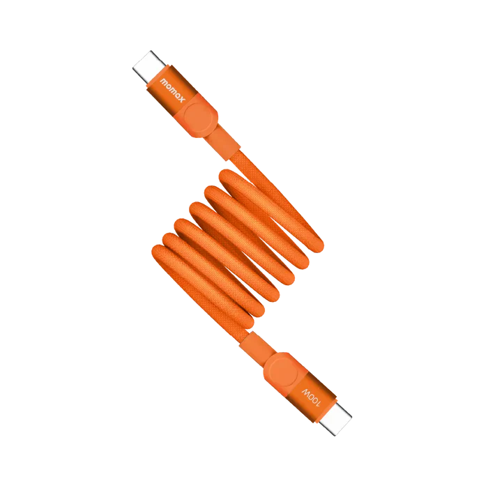 Momax Mag.Link 1m USB-C Charging Cable made for fast USB-C power delivery, magnetic cable storage, braided nylon strength, E-Marker smart regulation, and portable charging with power banks, wall chargers, laptops, tablets, and phones.