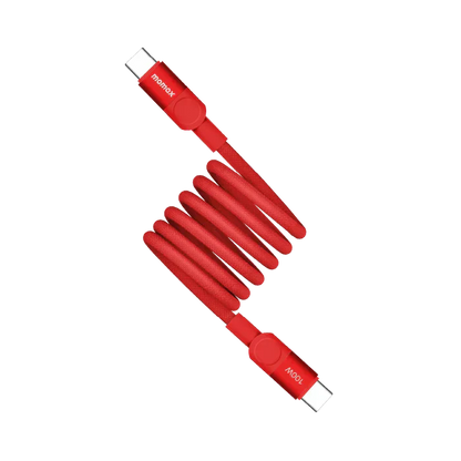 Momax Mag.Link USB-C to USB-C Braided Cable featuring magnetic winding organization, 20,000 bend cycle durability, 1m length, 480Mbps transfer, and strong daily charging for home, office, school, travel, and desk setups.