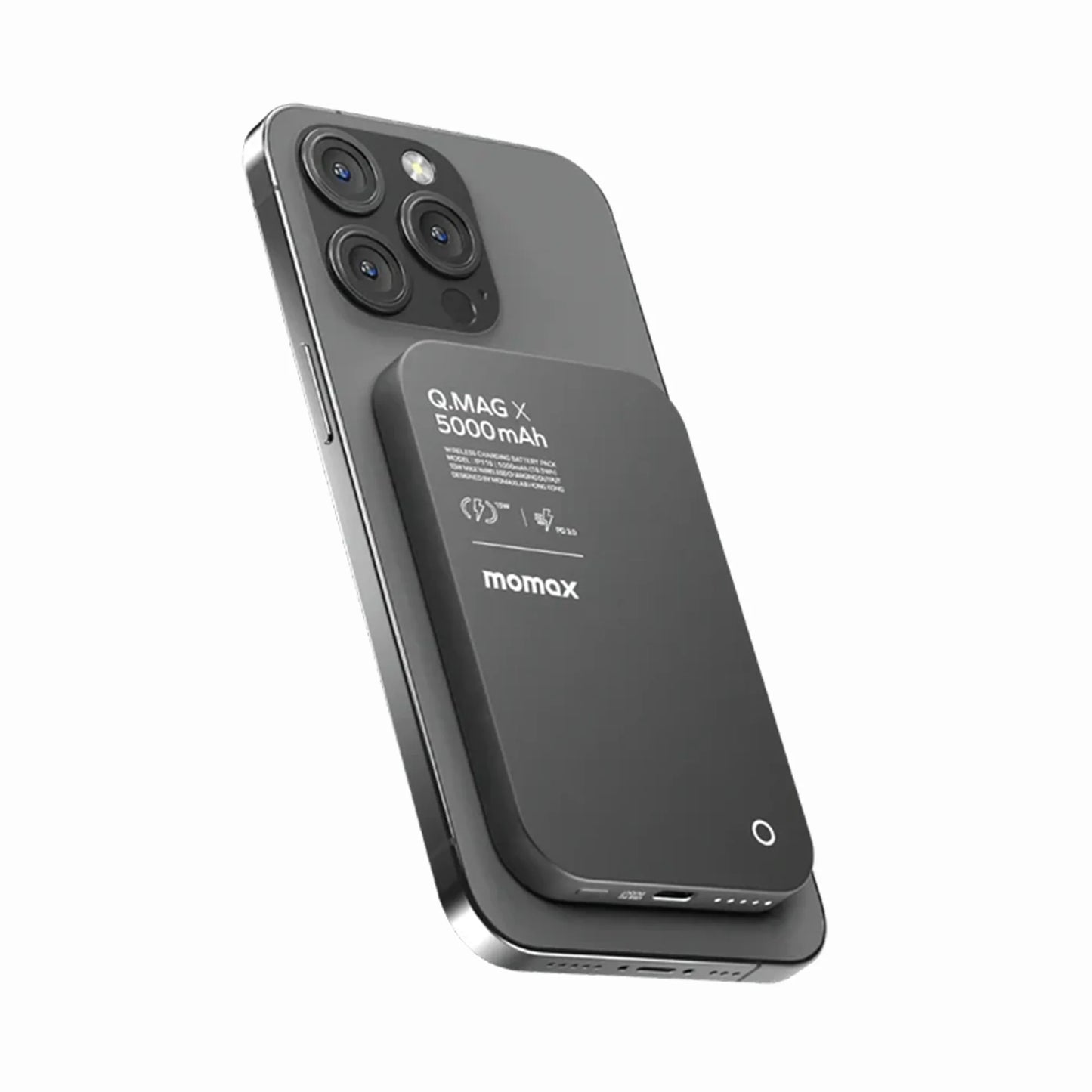 Momax Q.Mag X 20W USB-C PD power bank with 5000mAh capacity, fast wired charging, magnetic wireless charging, and support for PD 3.0, PPS, QC 3.0, SCP, and FCP.