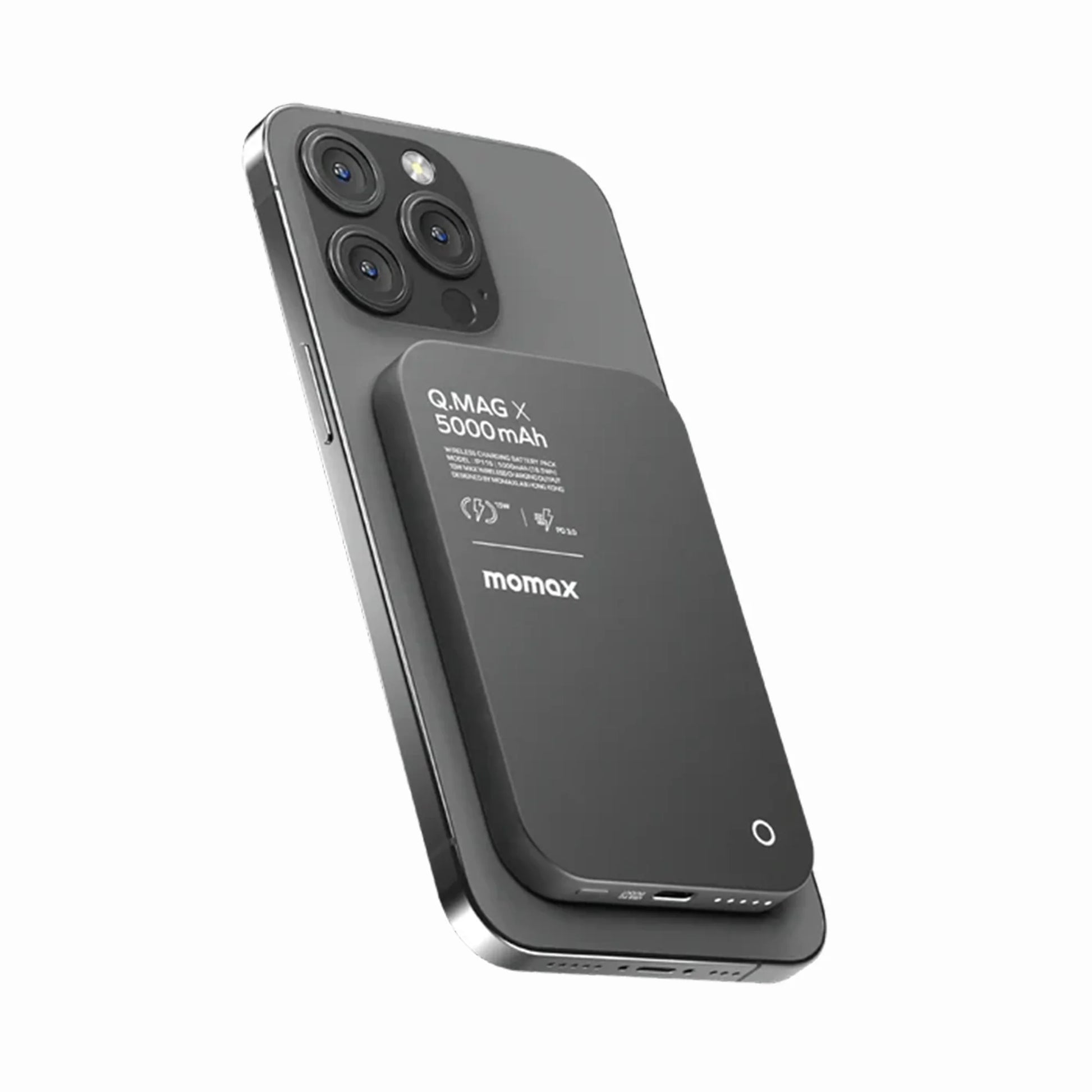 Momax Q.Mag X 20W USB-C PD power bank with 5000mAh capacity, fast wired charging, magnetic wireless charging, and support for PD 3.0, PPS, QC 3.0, SCP, and FCP.