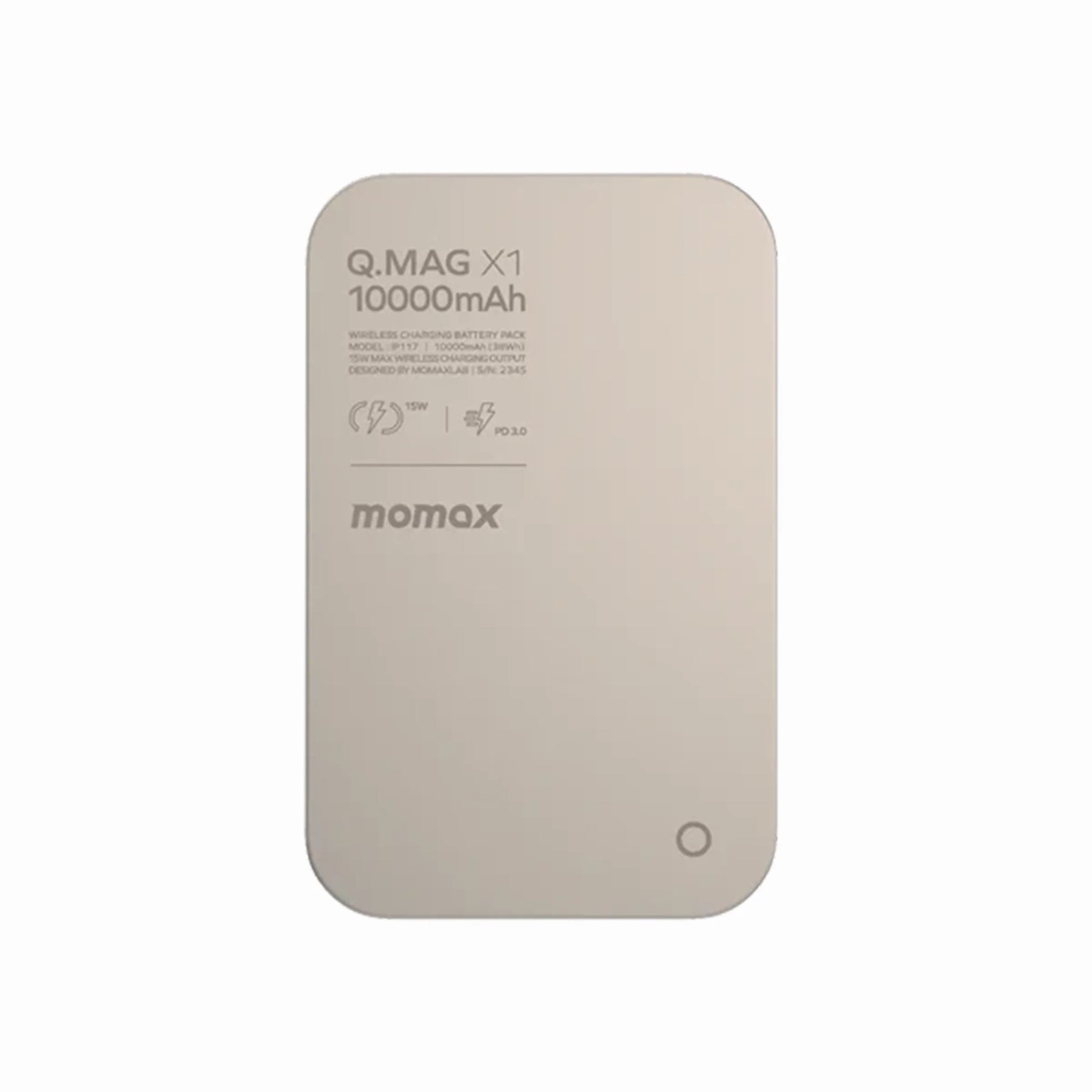 Momax Q.Mag X1 MagSafe-compatible power bank designed for iPhone 12 to 16 series with magnetic wireless charging, 10000mAh battery capacity, and USB-C fast charging.