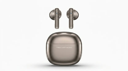 Techtron EP102 Wireless Earbuds featuring a metallic earbud design with a premium zinc alloy charging case, pebble-like textured case style, Bluetooth audio support, semi in-ear comfort, 13mm driver sound, compact charging case design, and reliable wireless listening for iPhone, Samsung, Android, phones, tablets, laptops, desktop computer audio, calls, music, podcasts, videos, and daily tech use.

Find Techtron EP102 Zinc Alloy Shell Wireless Earphones at techtron.ca, amazon, walmart, bestbuy, costco, and s