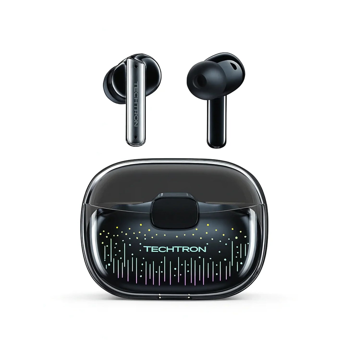 Techtron EP52 Noise Cancelling Wireless Gaming Earbuds shown above a compact charging case with a transparent top and colorful design, featuring Bluetooth 5.4 audio, ANC active noise cancellation, ENC clear call support, 6-mic noise control, 10mm drivers, gaming-style breathing lights, and everyday wireless earbuds use for gaming, games, music, calls, laptops, computer use, gaming laptop setups, gaming PC audio, phones, tablets, and tech accessories.

Find Techtron EP52 ANC / ENC 6 MICS Wireless Gaming Earp