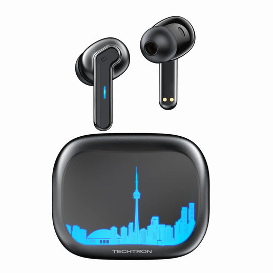 Techtron EP53 Noise Cancelling Wireless Gaming Earbuds shown above a compact charging case with LED detail, featuring Bluetooth 6.0 audio, ANC active noise cancellation, ENC clear call support, 10mm drivers, RGB breathing lights, Type-C charging, and everyday wireless earphones use for gaming, games, music, laptops, computer use, gaming laptop setups, gaming PC audio, calls, videos, and tech accessories.

Find Techtron EP53-TO ANC / ENC Gaming Wireless Earphones at techtron.ca, amazon, walmart, bestbuy, cos