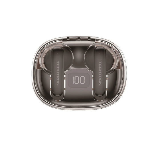 Techtron EP86 ENC Wireless Earbuds shown inside a transparent charging case, featuring Bluetooth 5.4 wireless audio, ENC noise cancellation, 4 microphones for clearer calls, semi in-ear comfort, 13mm drivers, Type-C charging, IPX6 water resistance, headset-style call support, and everyday wireless earphones use for online meetings, laptops, computer audio, phones, tablets, music, videos, travel, commuting, work, school, and portable tech accessories.

Find Techtron EP86 Wireless Earbuds at techtron.ca, amaz