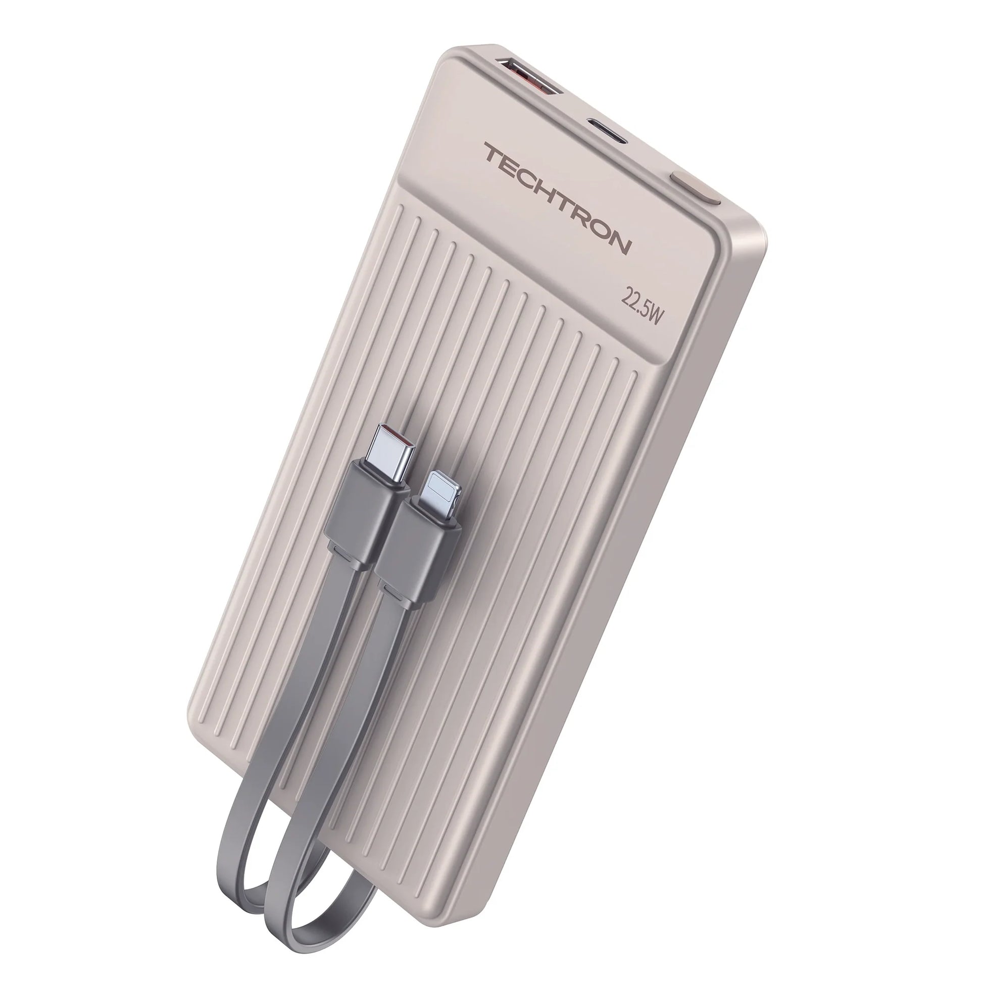 Techtron P88K 10000mAh Portable Power Bank featuring a compact beige design, built-in Type-C cables, USB-A and USB-C ports, 20W PD fast charging, 22.5W charging support, wireless charging, phone charger use, backup battery power, and everyday charging for iPhone 15, Android, Samsung Galaxy, Google Pixel, tablets, earbuds, smartwatches, and tech accessories.

Find Techtron P88K 10000mAh power bank at techtron.ca, amazon, walmart, bestbuy, costco, and staples.