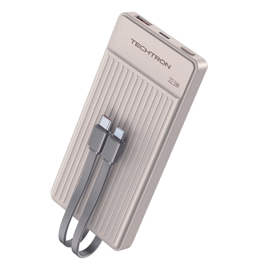 Techtron P88K 10000mAh Portable Power Bank featuring a compact beige design, built-in Type-C cables, USB-A and USB-C ports, 20W PD fast charging, 22.5W charging support, wireless charging, phone charger use, backup battery power, and everyday charging for iPhone 15, Android, Samsung Galaxy, Google Pixel, tablets, earbuds, smartwatches, and tech accessories.

Find Techtron P88K 10000mAh power bank at techtron.ca, amazon, walmart, bestbuy, costco, and staples.