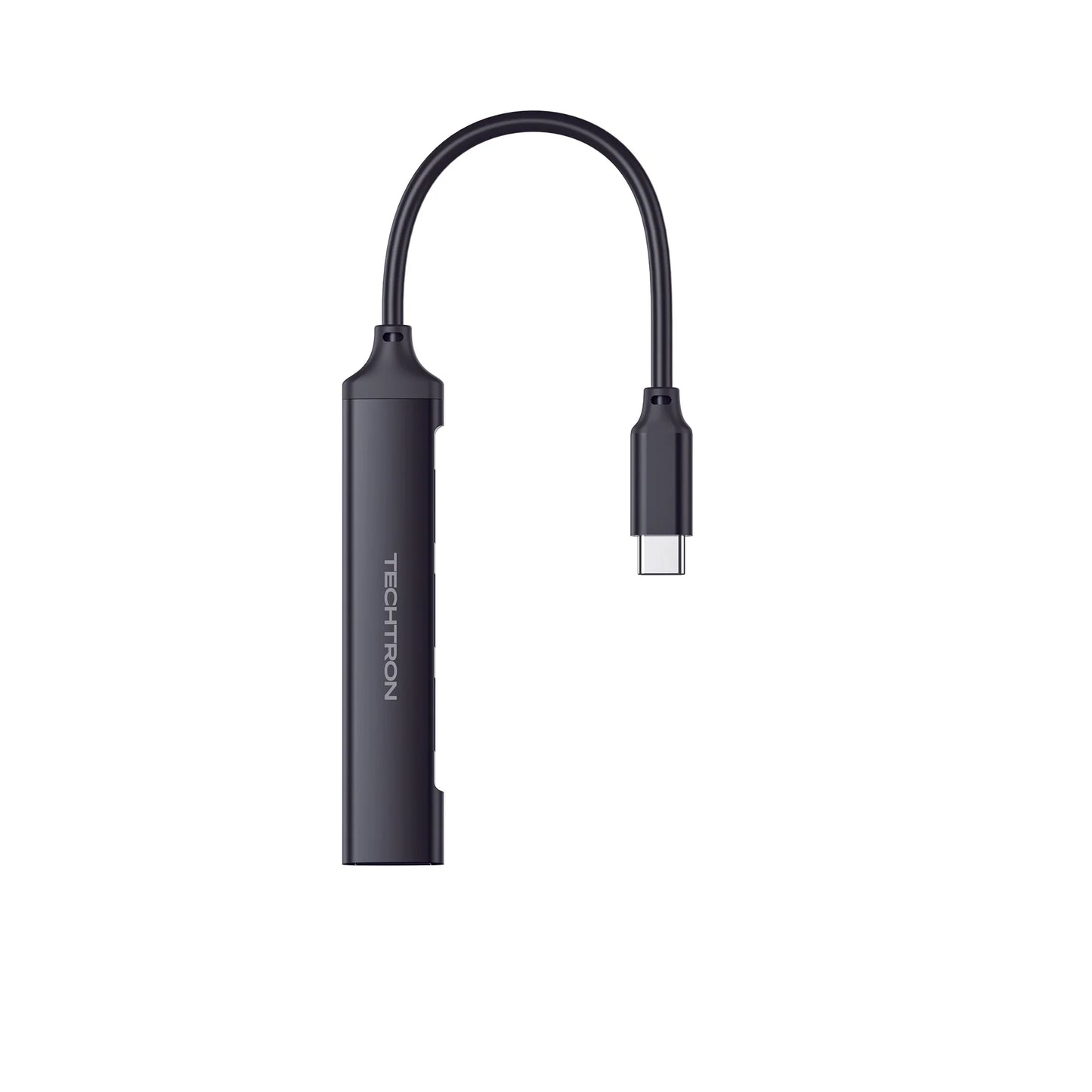 Techtron USB-C to 4-Port USB-A Hub featuring a compact Type-C adapter design, four USB-A ports, short 13cm cable, sleek Aluminium + ABS body, 4-port transmission support, and useful USB connection for laptops, tablets, phones, flash drives, mobile hard disks, keyboards, mice, card readers, computer accessories, laptop accessories, and everyday tech accessories.

Find Techtron USB-C to 4-Port USB-A Hub at techtron.ca, amazon, walmart, bestbuy, costco, and staples.