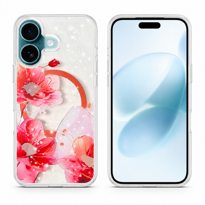 Red Flowers MagSafe Case, Apple iPhone 16 Case, Transparent Protective Phone Cover, Designer Floral Mobile Cover