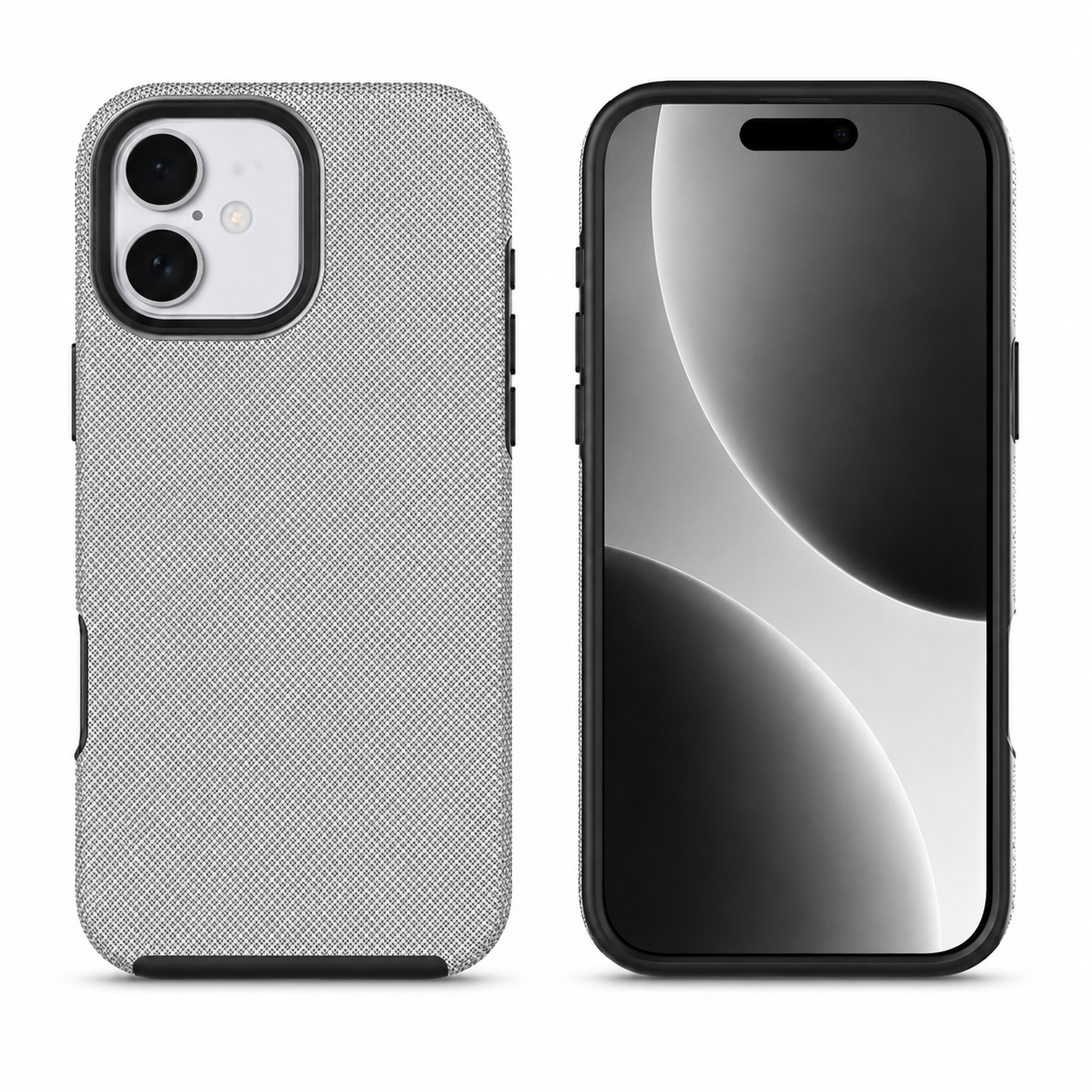 Grey dotted protective case for Apple iPhone 16 back view
