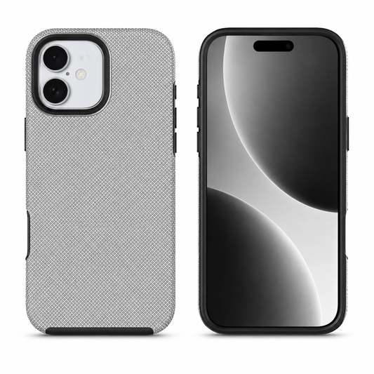 Grey dotted protective case for Apple iPhone 16 back view