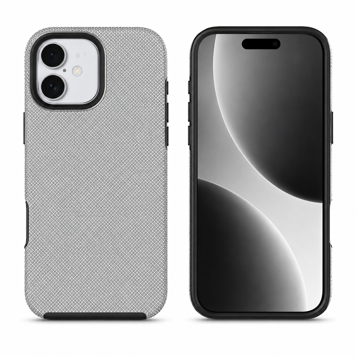Grey dotted protective case for Apple iPhone 16 back view