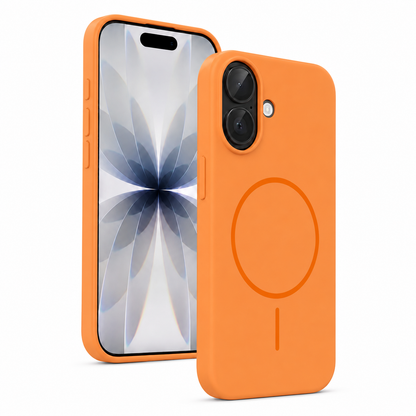 Orange MagSafe iPhone 17 Silicone Phone Case with magnetic charging compatibility