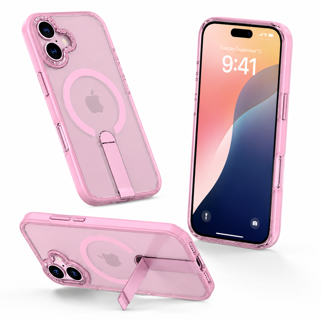 Pink Protective Phone Case, MagSafe Compatible Smartphone Cover, Clear Back Phone Case, Impact Resistant Mobile Cover