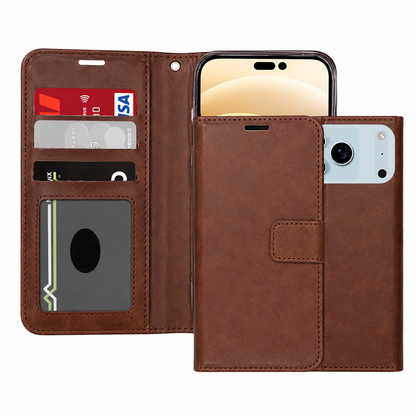Brown Wallet Phone Case for Apple iPhone 17 Pro Max Card Holder and Photo ID Cover