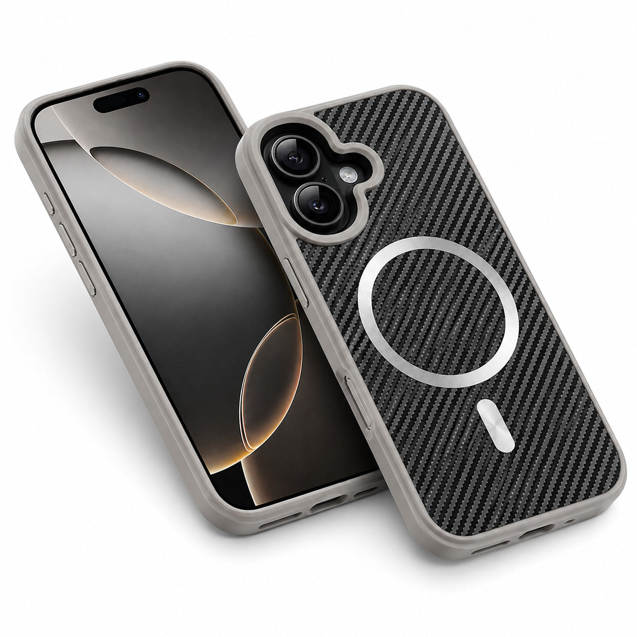 Slim Grey Protective Phone Case with MagSafe Magnetic Ring, military-grade drop protection