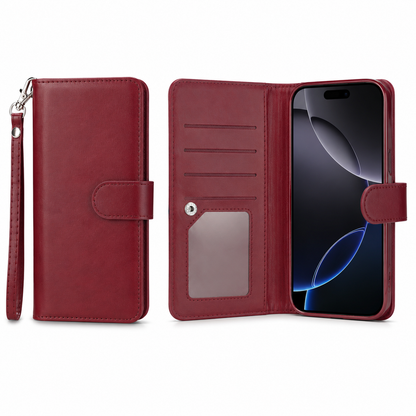 Wine bifold 9-card detachable wallet case for Apple iPhone 17