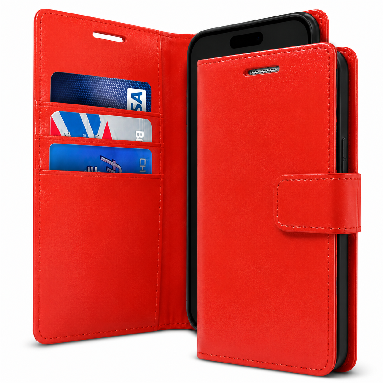 BlueMoon Diary Wallet Case for Apple iPhone 17 Pro Max Red Leather Flip Folio Phone Case